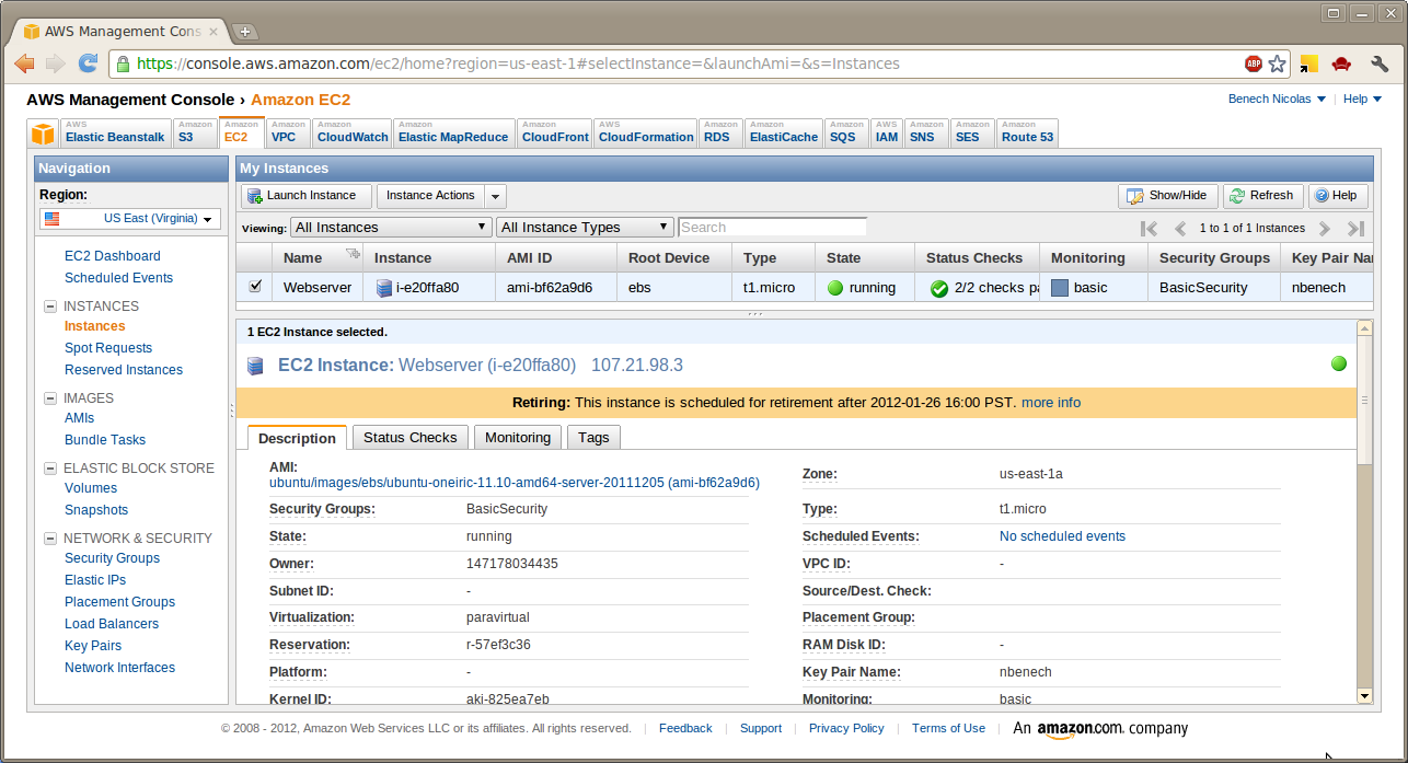screenshot of Amazon EC2
